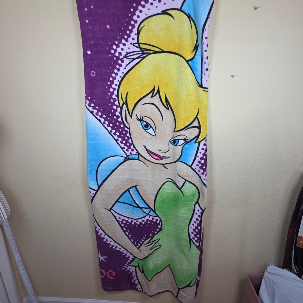 vntge Disney Tinker Bell Believe Purple blanket Fairy Graphic Print whimsical